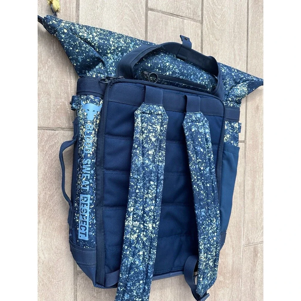 Under Armour Project Rock Duffle Backpack 21.9L Blue Splatter Gym Bag 1364189